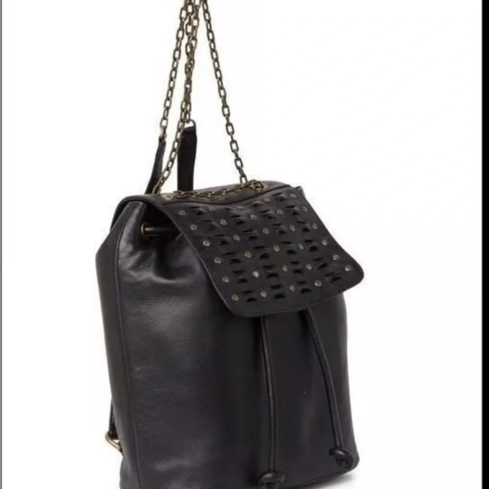 Frye Jade Studded Leather Convertible Leather Backpack with Chain Strap Black